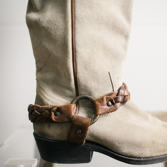 Frye Tan Leather Suede Braided Pointed Toe Boot - Picture 4 of 7